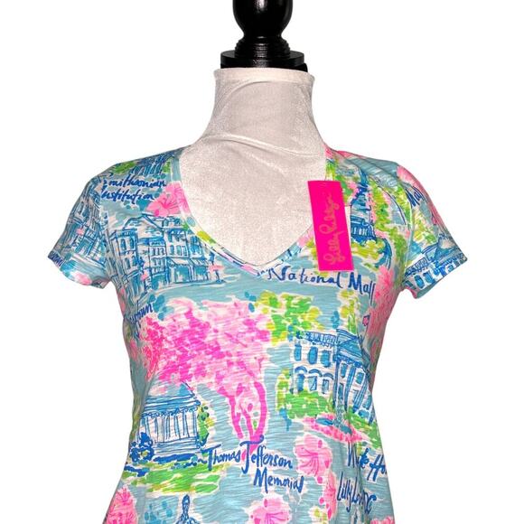 Lilly Pulitzer Etta V-Neck Tee Multi Lilly Loves DC Print Size XXS - Picture 4 of 10